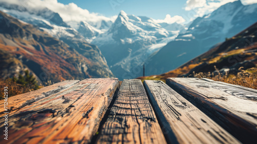 Wooden Table with Mountain Background
