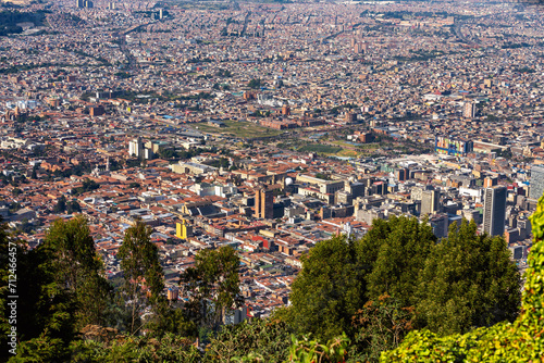 Cityscape of Bogota, view from Cerro Monserrate hill. Distrito Capital abbreviated Bogota, D.C. Capital city of Colombia, and one of the largest cities in the world.