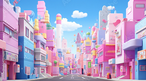 Vibrant Windows Vista in Pastel Cartoon Style: Modern Cityscape Illustration with Anime Art Influence, Perfect for Digital Design and Contemporary Compositions.