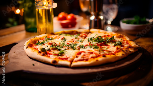 pizza on a table, pizza margarita