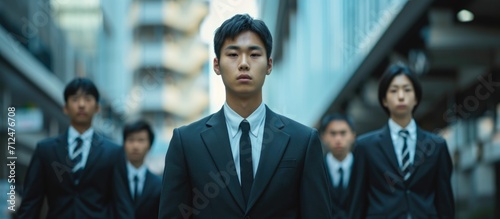 Asian youths in formal attire, searching for employment.