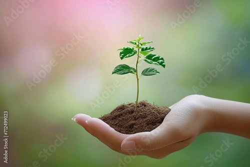 Green pledge Hand clutches a tree against a blurred nature backdrop