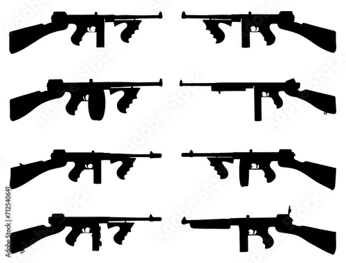 Thompson M1921 submachine guns silhouette vector art