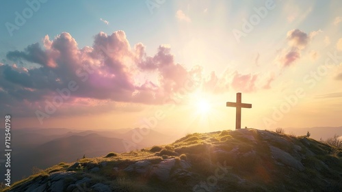 Serene Cross at Mountain Sunset