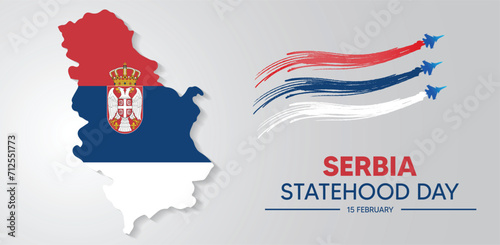 Serbia Statehood Day 15 February flag map flag color smoke with jet vector poster