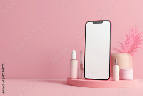 3d Smartphone with cosmetic shop.online shopping concept.
