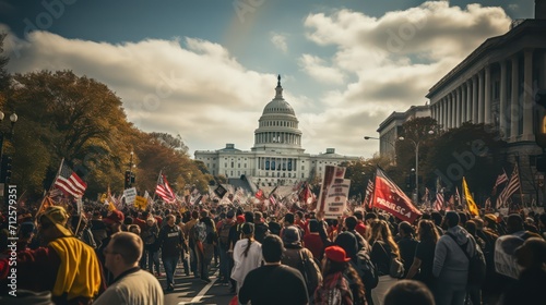 Crowds of protesters gather in front of the United States Capitol building
