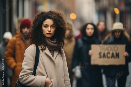 Young african american woman with afro hairstyle and hat protesting outdoors