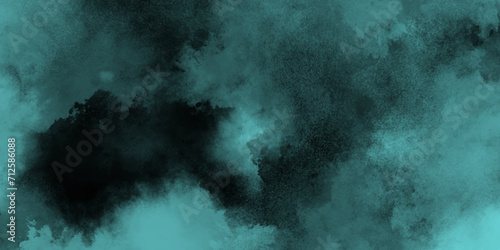 Abstract grainy and empty smooth grunge texture watercolor paper background. Defocused Lights and Dust Particles with soft blue clouds on dark background. Teal design element cumulus cloud.