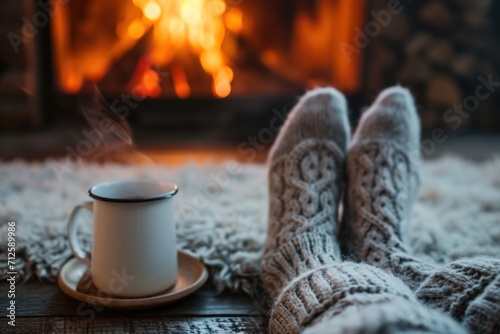 nordic socks female winter indoor fireplace close-up legs warm moody cosy hot tea relaxation, legs in front of fireplace