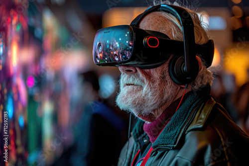 Ein alter Mann trägt ein VR Headset