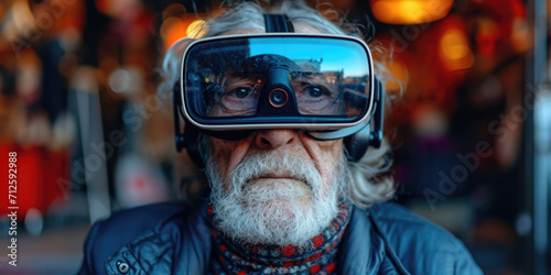 Ein alter Mann trägt ein VR Headset