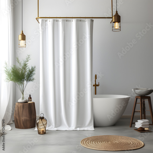 White Shower Curtain Mockup, Front View, elegant minimal modern aesthetic