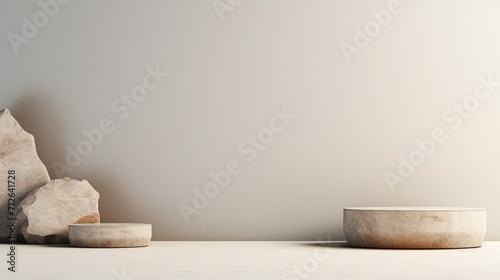 light gray background with a podium made of natural granite for product demonstration, granite podium, abstract minimalism concept