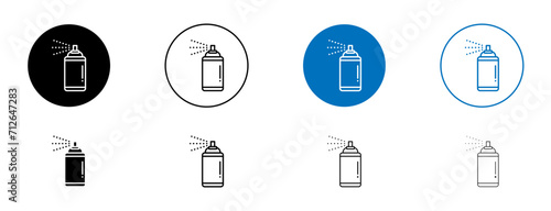Paint aerosol can line icon set. Paint Can and Aerosol Spray Vector Symbol in Black and Blue Color.