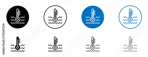 Liquid temperature line icon set. Temperature Hot and Coolant Vector Symbol in Black and Blue Color.