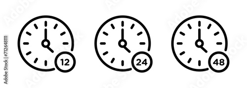 48 Hr Line Icon Set. 48 Hour Left Clock Symbol in Black and Blue Color.