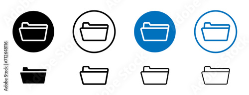 Folder Line Icon Set. Computer Portfolio Folder Symbol in Black and Blue Color.