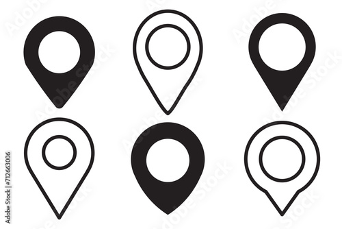 Location map pin icon. Map pin place marker. Map marker pointer icon set. GPS location symbol collection. Flat style 