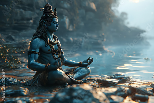 Beautiful statue of Lord Shiva near the bank of Ganga