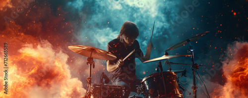 A young rocker on the drums, generative AI