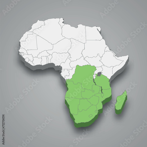 Southern African Development Community location within Africa 3d isometric map
