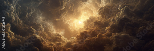 Dramatic sky with clouds and golden sunlight. Abstract banner background.