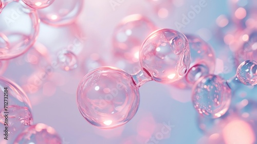 Molecule inside Transparent liquid bubble on soft background, concept skin care cosmetics solution. 3d rendering