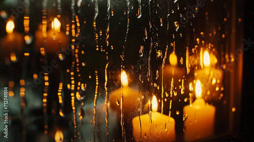 Condensation water drops on the window, wet glass. Generative Ai