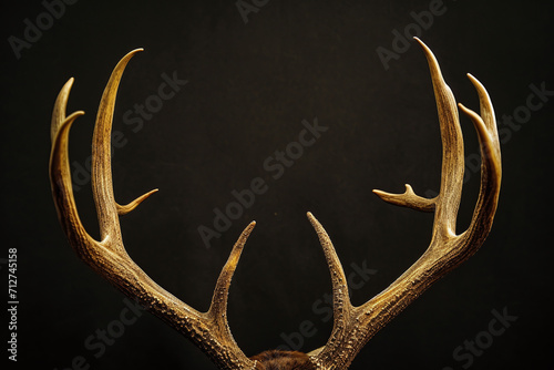 Huge antlers of deer or elk on a black background