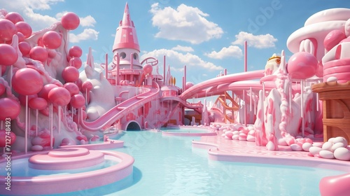 Pink waterpark and pool