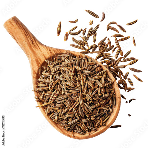 Wooden Spoon Full of Cumin Seeds PNG Transparent Background