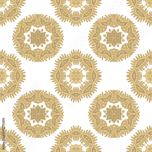 Golden ornamental texture, woven laced abstract mosaic pattern on white background
