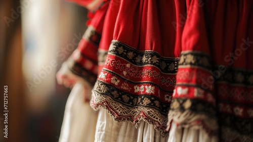 Detailed view of a traditional folk costume with embroidery