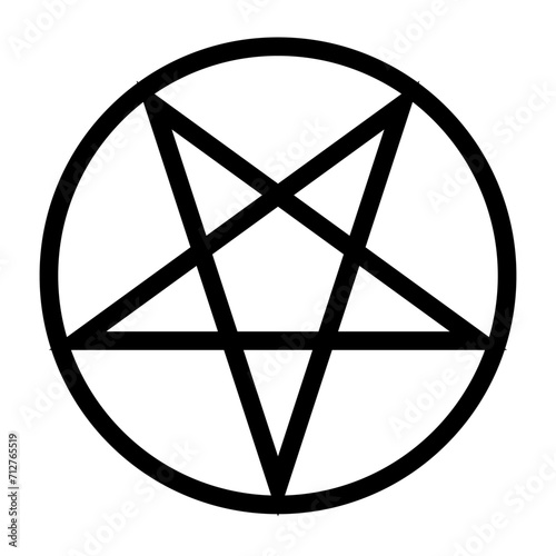 Inverted pentagram circumscribed by a circle. Five-pointed star sign. Magical symbol of Satanism. Simple flat black illustration.