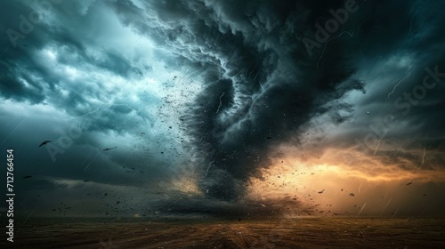 Dramatic storm tornado vortex, powerful and dynamic forces of nature in a cyclone outdoor setting.