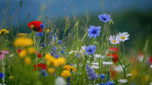 wildflowers in a meadow, offering a diverse and picturesque natural setting generative ai
