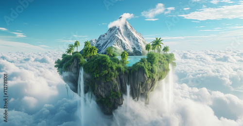 Beautuful fantasy dream landscape with floating island