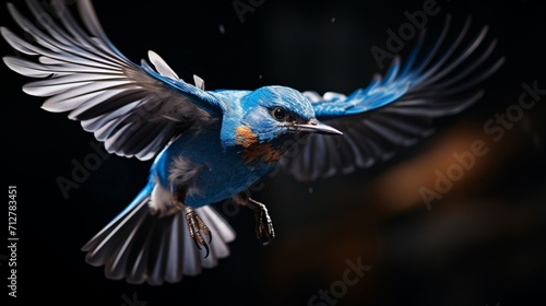 A Close-Up of a Bluebird in Mid-Flight with Stunning Detail and Vibrant Blue Feathers - AI-Generative