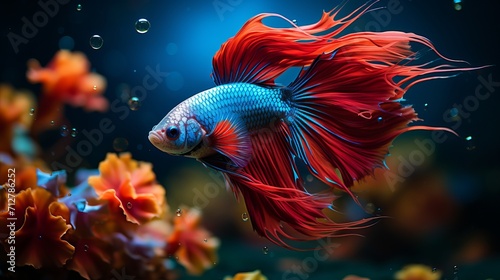 Vibrant betta fish portrait with dazzling bokeh background, ideal for underwater macro photography.