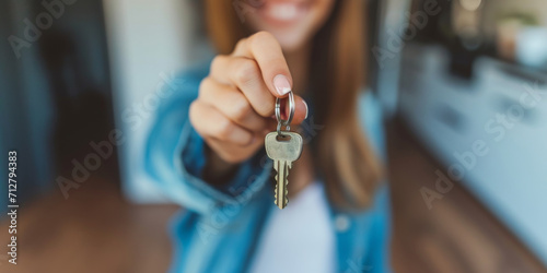a young woman holding keys, generative AI
