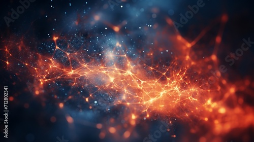 Dynamic network grid with electric spark like structure, abstract background