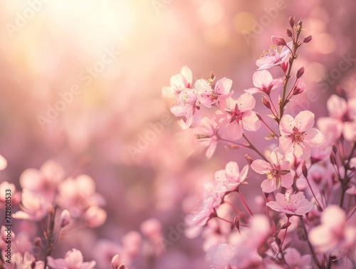 Soft Pink Cherry Blossoms Radiating with Sunlight in a Dreamlike Spring Ambience 