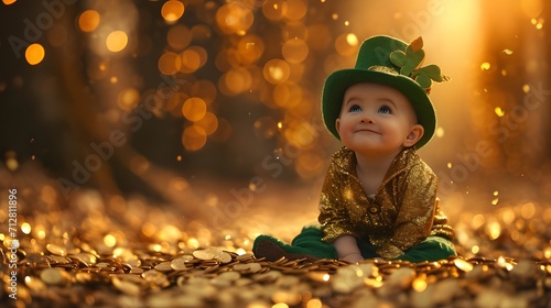 Baby dressed in a vibrant St Patrick's day costume