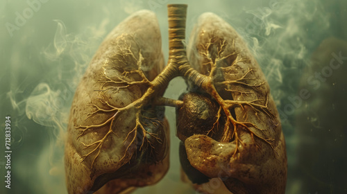 A person's lungs become smoking after many years. The effect of cigarettes on the lungs.