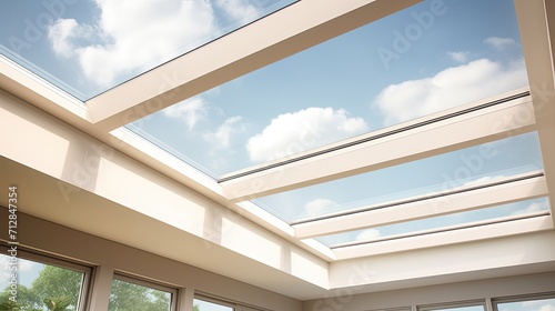 Remote controlled motorized skylight shades for sunlight control solid color background