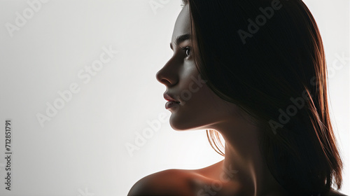 portrait of beautiful natural woman with a white background silhouette brunette