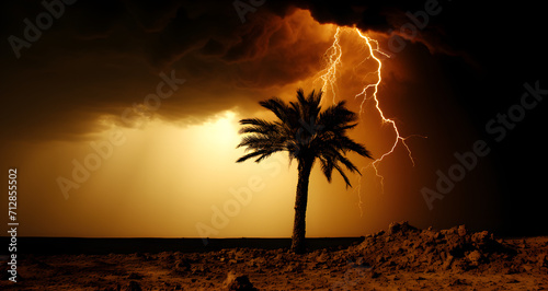 the sun and palm tree are in a stormy field