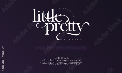 Littlepretty premium luxury elegant alphabet letters and numbers. Elegant wedding typography classic serif font decorative vintage retro. Creative vector illustration