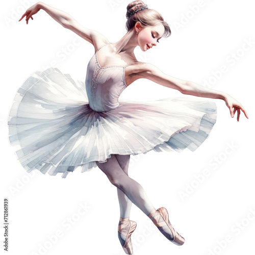 A Ballerina, A watercolor painting of a ballerina girl performing an graceful ballet movement, PNG Clipart Transparent Background
